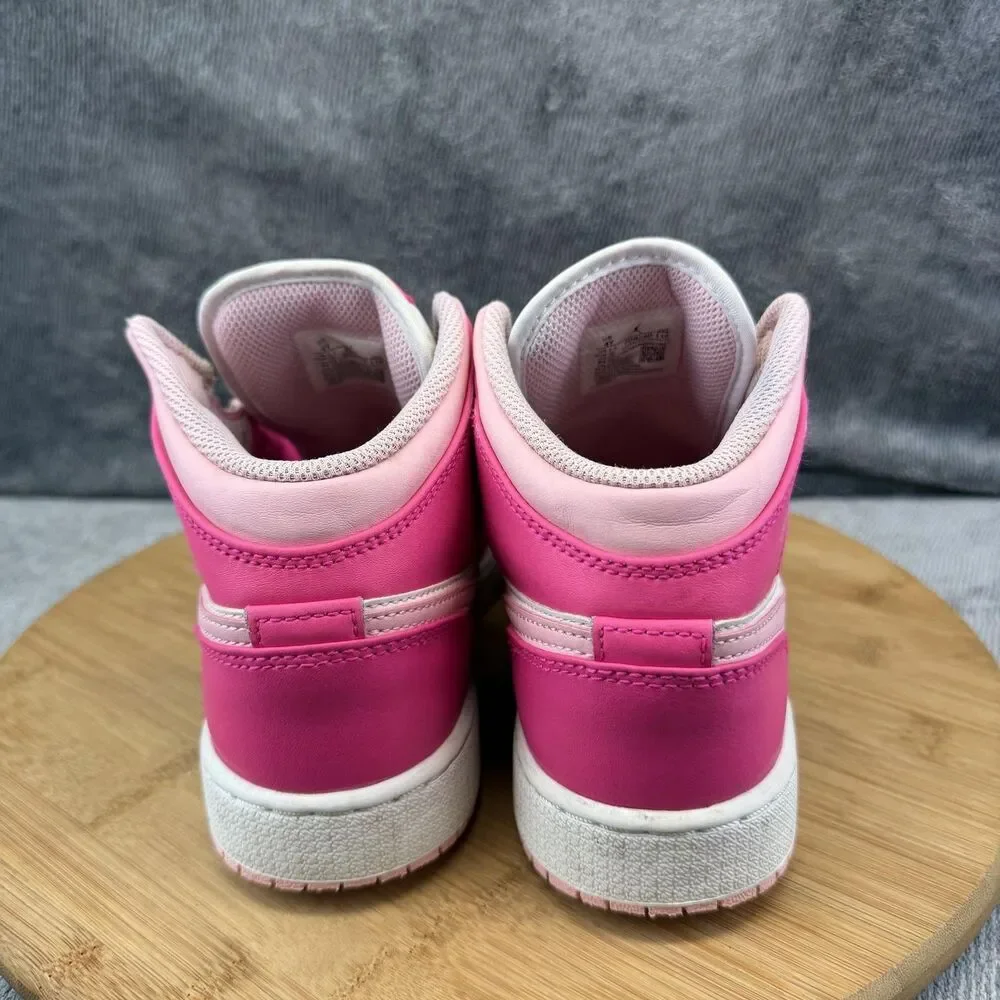 Nike Air Jordan 1 Mid Shoes Girls Size 4Y Pink White Leather Sneakers FD8780-116